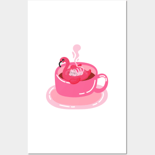 Funny Coffee and Tea Hot Tub Flamingo Posters and Art